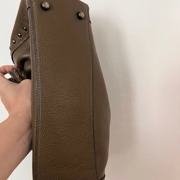 Coach Edie Brown Studded Leather Turn Lock Tote Bag - Picture 9 of 9